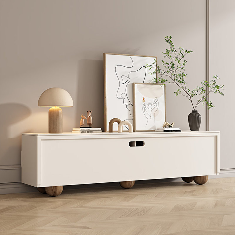 Meuble télé en bois massif avec quatre armoires, H 21,65 po x L 86,61 po x l 15,75 po
