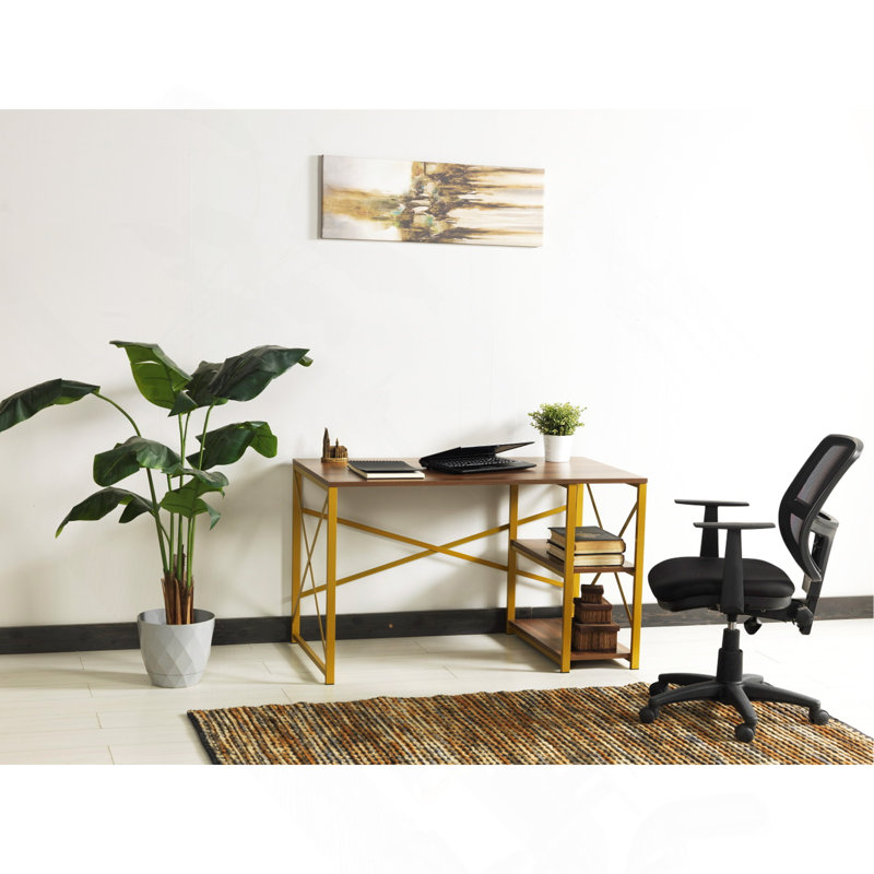 Computer Desk, 28" H x 25" W x 47" D, Walnut/Golden