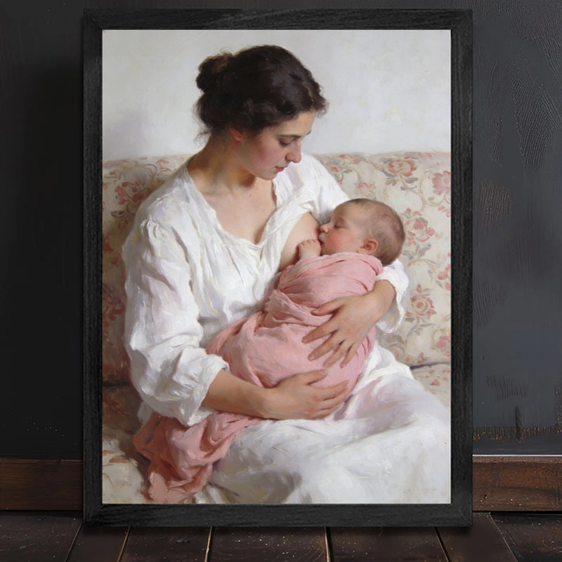 Art mural en bois massif de qualité supérieure, femme tenant un bébé, peinture murale avec cadre en bois noir durable pour la décoration intérieure