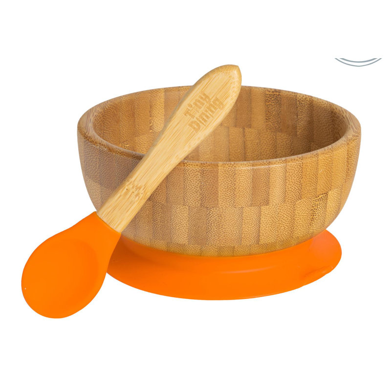 Tiny Dining - Children's Bamboo Suction Bowl& Spoon, Orange