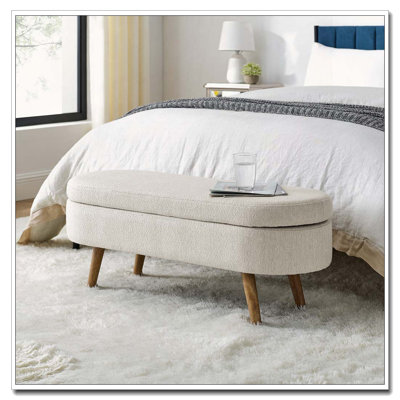 Ottoman Oval Storage Bench,Rubber Wood Legs