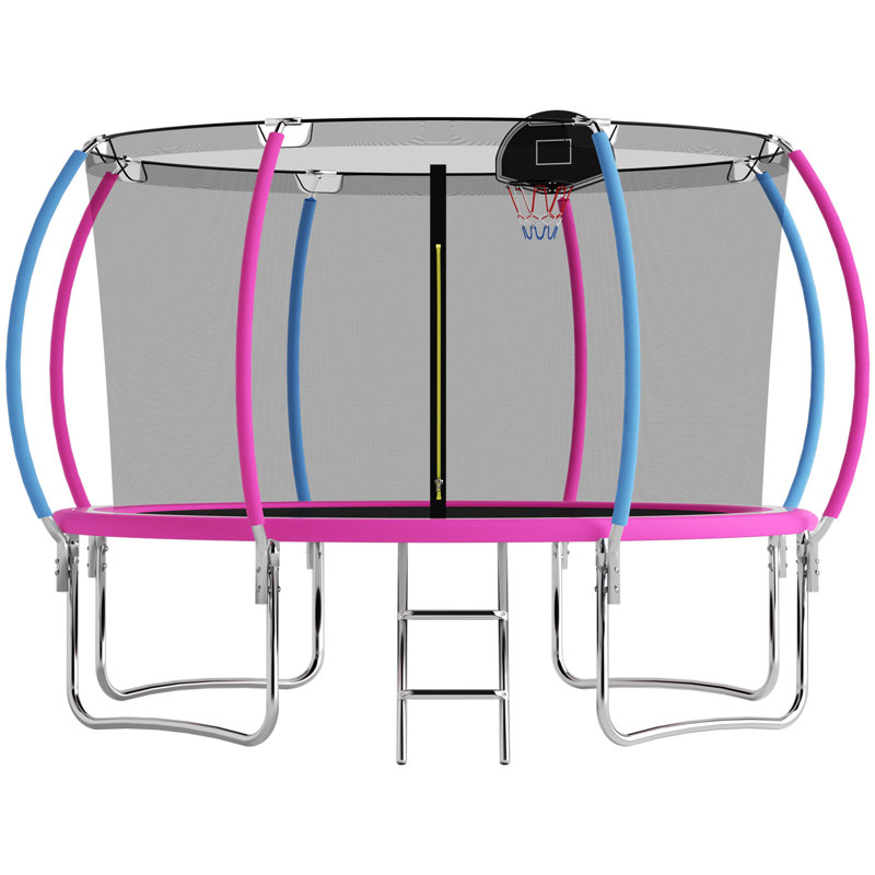 SENCHO GINSYTALIOR Round Backyard Trampoline with Safety Enclosure, Pink