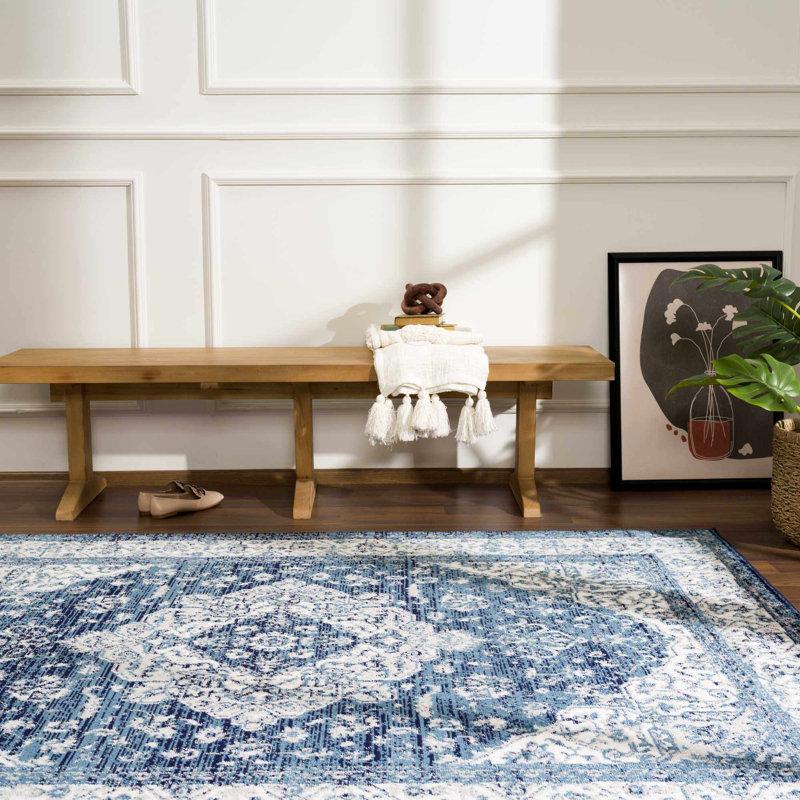 Tapis beige / bleu Billie Morrocan, Tapis de couloir 2 pi 7 po x 7 pi 3 po