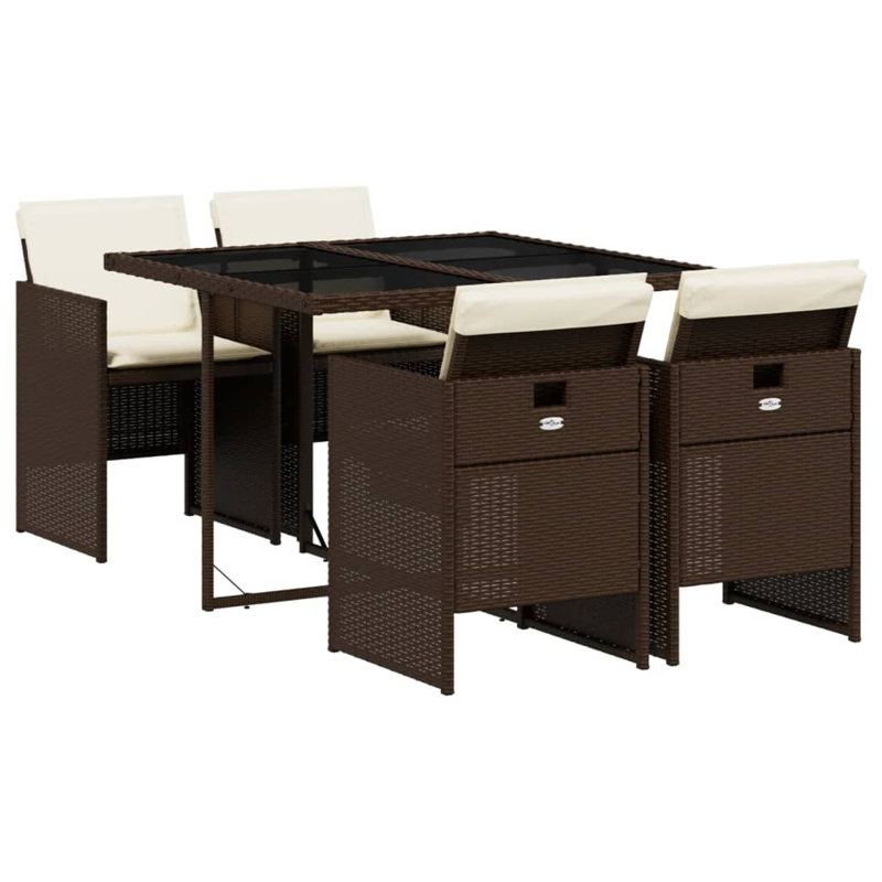 Hokku Designs Patio Dining Set With Cushions Poly Rattan, Brown, Brown, 4