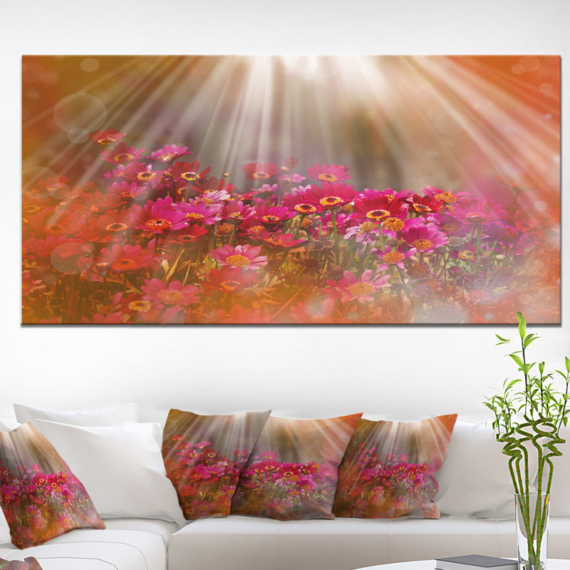 Sunlight Over Small Red Flowers - Reproduction de photo sur toile tendue, H 30 po x l 40 po