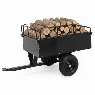 ATV UTV Dump Trailer 750 lbs Load Capacity 15 Cu Ft, Heavy Duty Tow Behind Garden Cart with Reinforced Steel Side Panels, Pneumatic Tires & Quick Dump Function for Lawn Tractor Farm Hauling