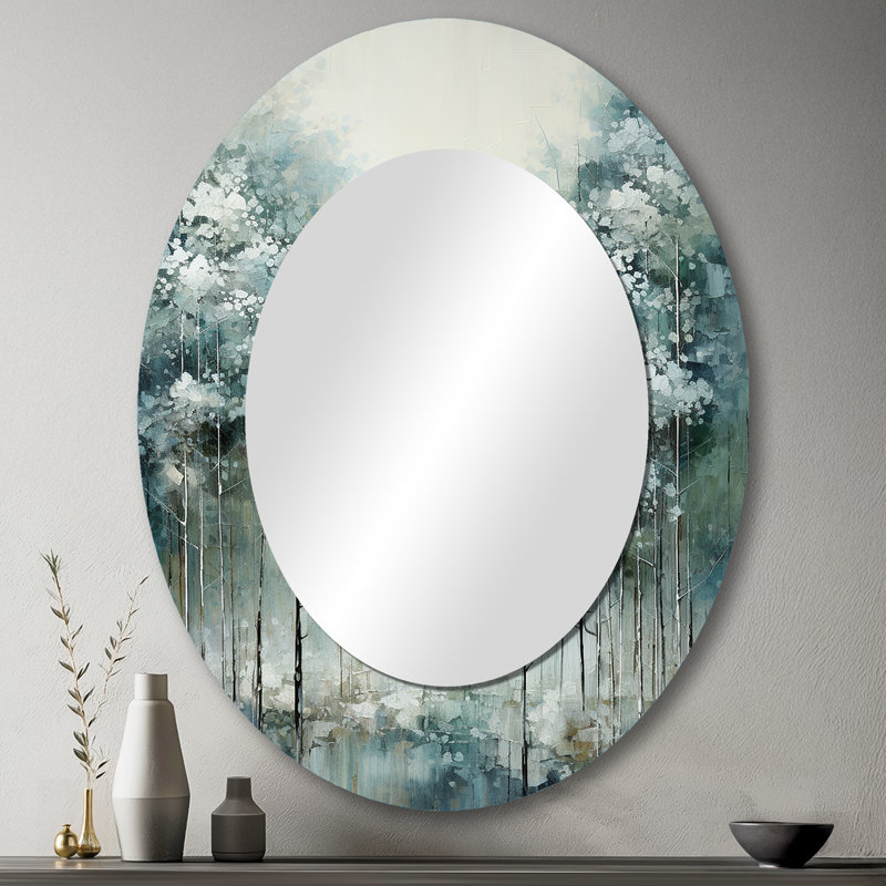 Pine Tree Enchanted Forest I - Floral Oval Decorative Mirror On Metal, 43" x 33"