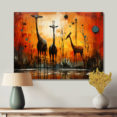 Trois girafes, savane africaine, girafe, art mural
