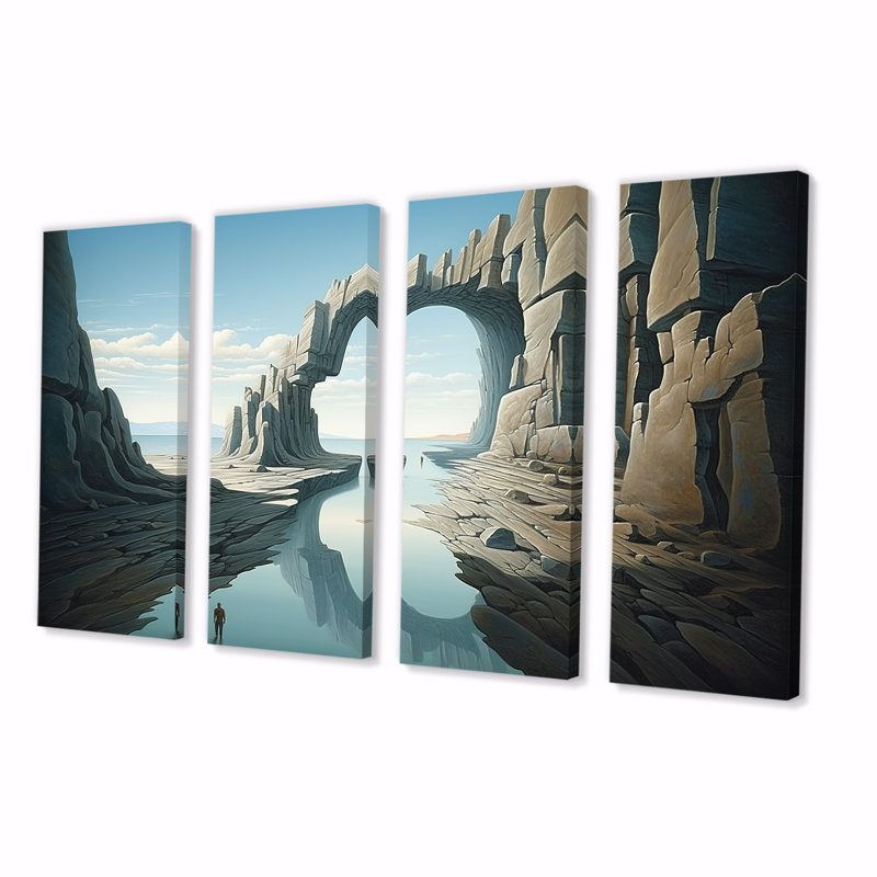 «River Into surreal fantasies Exploration I», ensemble d'art mural surréalisme 4 pièces, H 28 po x l 48 po