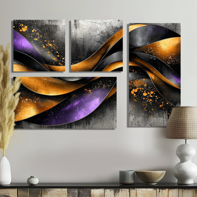Geometric Dark Fractal In Motion III - Abstract Wall Art 4 Pieces