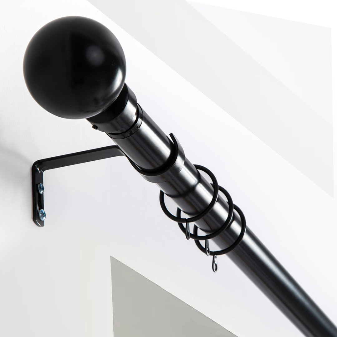 Waloo Premium-Quality Adjustable Plain Metal Curtain Rod for Heavy Room Darkening Panels (with Finials)