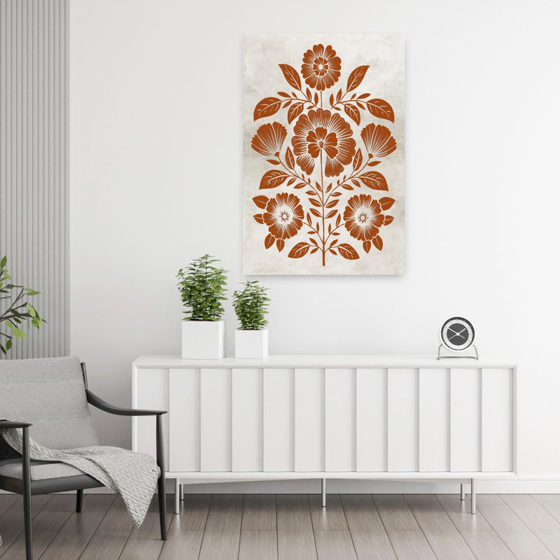 Art floral contemporain harmonieux floral sur toile texturée, H 36 po x l 24 po, Rouge / Blanc