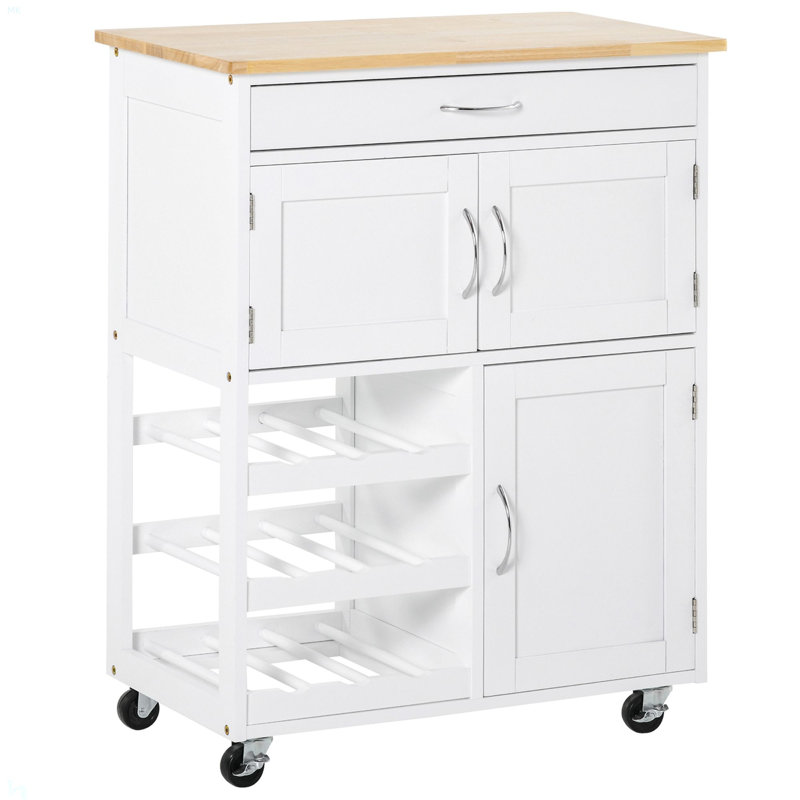 Îlot de cuisine sur roulettes avec porte-bouteilles