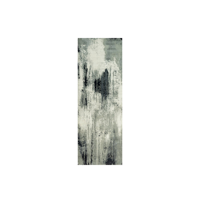 Tapis de couloir noir en laine et en soie noué à la main 4 pi 2 po x 12 pi A6B778F080B7416EBD96FE548C829371