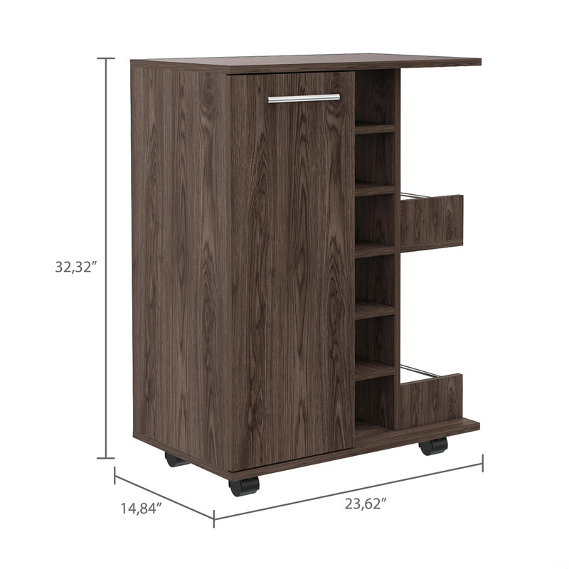 2-Shelf 6-Bottle Bar Cart With Division, Brown