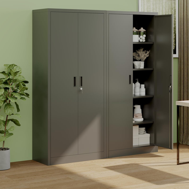 Armoire de rangement verrouillable en acier 70,86 po, 4 tablettes réglables, porte double, noir