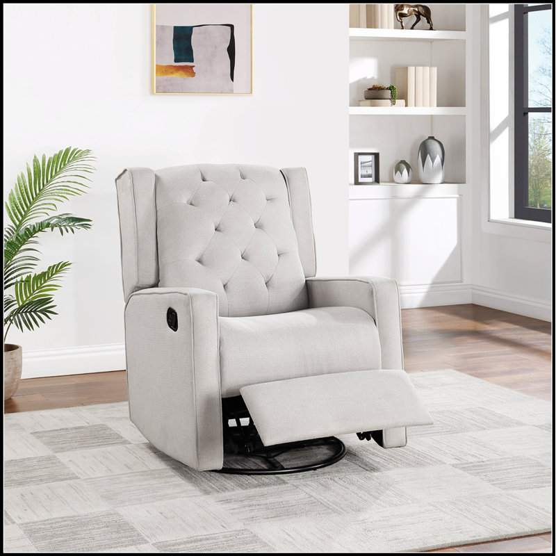 Contemporary Light Gray Polyfiber Swivel Recliner With Manual Motion And Glider Function For Living Room Comfort, Light Gray 
