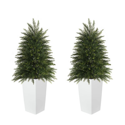 Faux Cedar Topiary Tree - Uv Resistant Fake Cedar Tree With Big Planterfor Front Porch Decor, Living Room