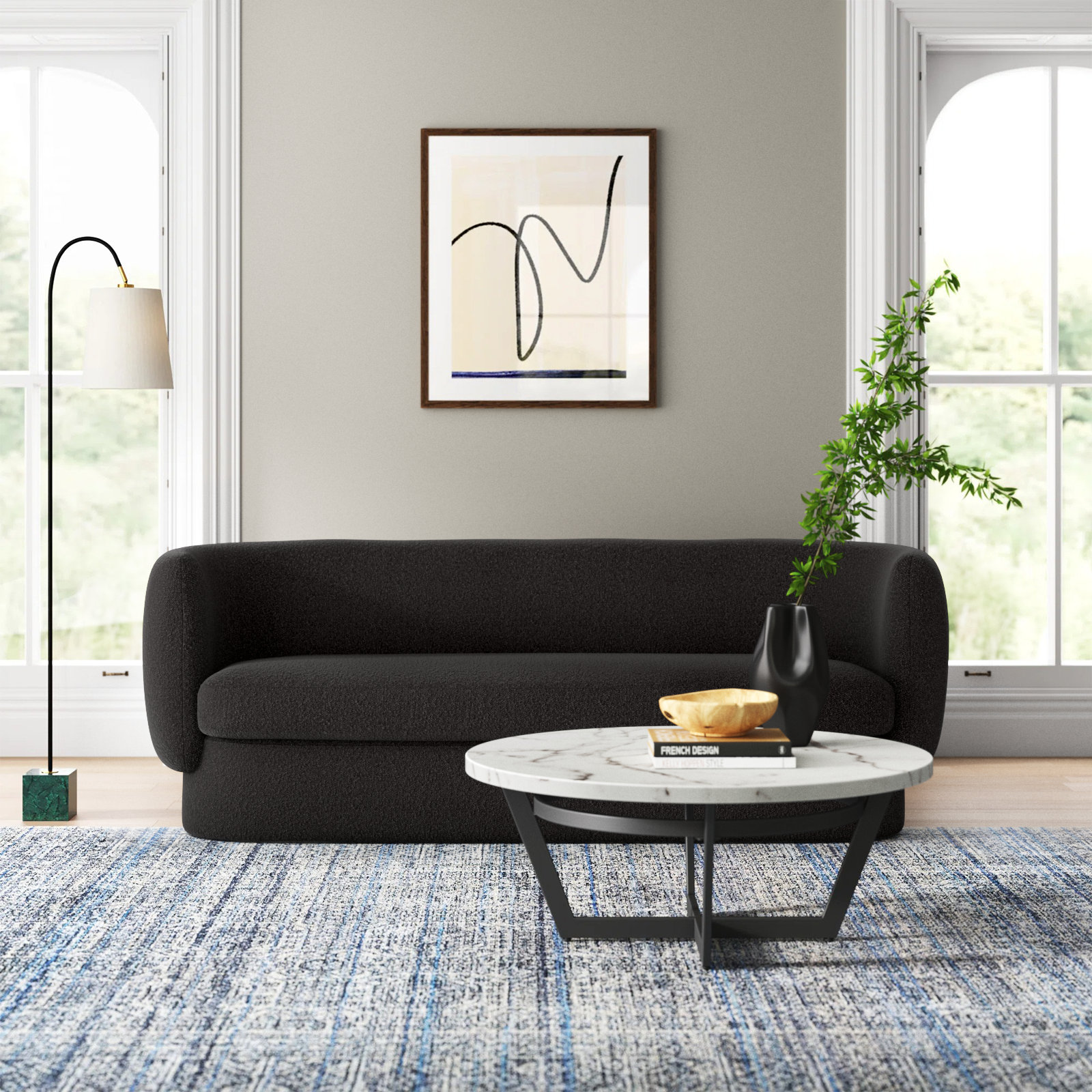 Atla 84'' Upholstered Sofa, Maya Black Boucle