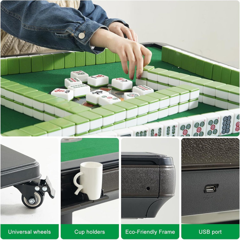 40.15" Folding Automatic Mahjong Table with 152 Tiles, Built-in Tile Dispenser & Storage Features – Compact, Multi-Functional for Chinese & American Mahjong Styles