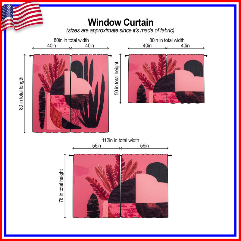 Rideaux géométriques roses abstraits et transparents - 2 panneaux, 20 po x 80 po - 2 panneaux, Obscurcissement de chambre