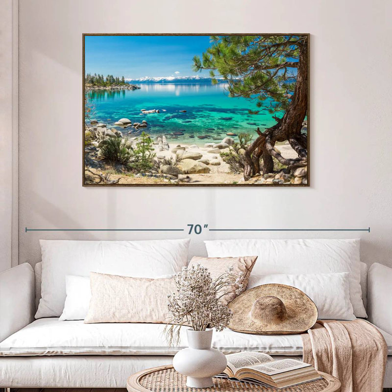 Turquoise, lac Tahoe, 46 po x 31 po, Cadre flottant noyer