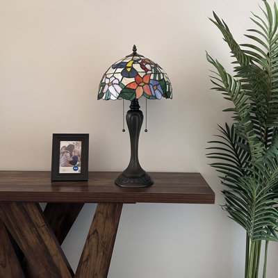Lampe de table Hallan style Tiffany vitrail fleurs de colibri avec ampoules DEL incluses H 22 *