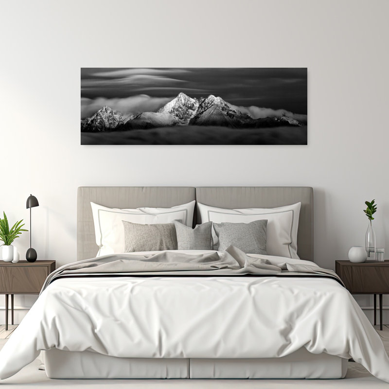 «Majestic Snowy Peaks Dramatic Serene Abstract Landscape Mountain», art mural, H 20 po x l 60 po