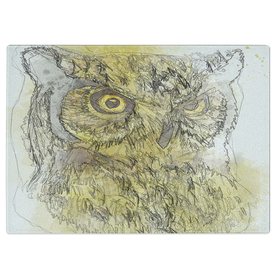Tempered Glass Sketch of an Owl Chopping Board