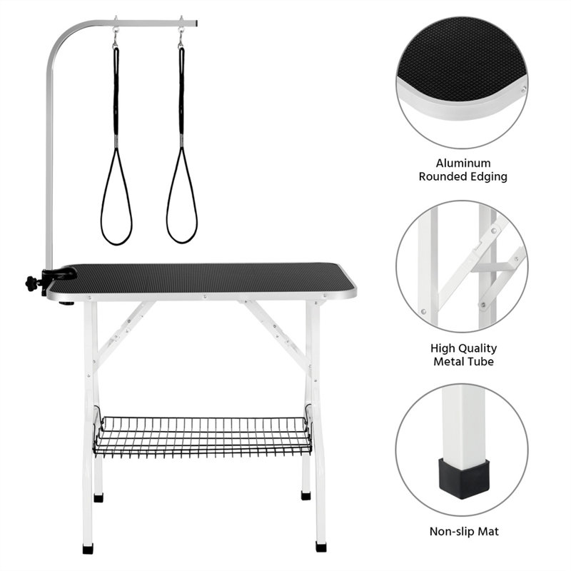 159cm H x 91cm W x 61cm D Adjustable and Foldable Dog Folding Grooming Table, Black/White