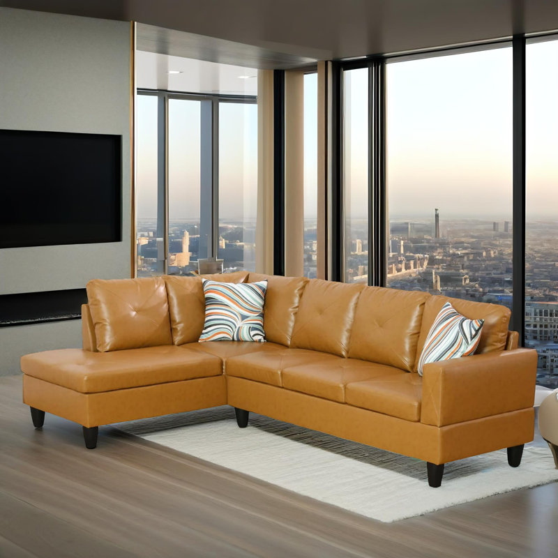 Monaco Vegan Leather 2-Piece Sectional Sofa Set With Chaise, Left Hand Facing, Yellow
