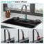 Évier de cuisine à cascade encastré noir Gunmetal - 31,5 x 21 x 9,4 po, éviers de cuisine à rebord en acier inoxydable de calibre 16 avec robinet rétractable et laveuse de tasses-121213329