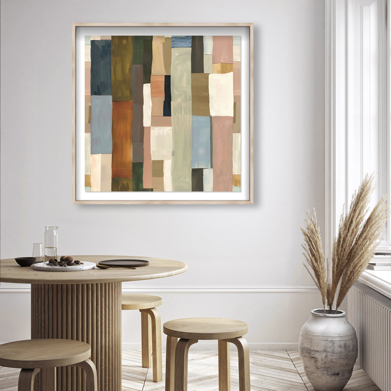 Beige Blocks II Shadowbox Abstract Print by Oliver Gal, Black Frame, 12 x 12, 41.5"H x 41.5"W, Natural Oak Frame