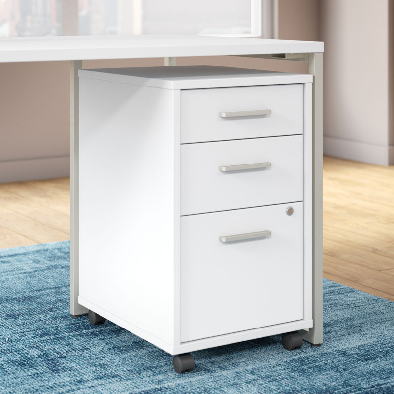 16" Wide 3 -Drawer Mobile File Cabinet, White (Assembled)