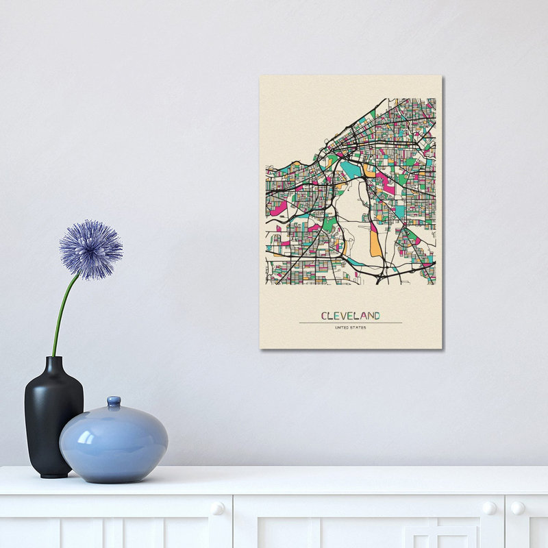 Cleveland, Ohio Map by Ayse Deniz Akerman - Wrapped Canvas Gallery-Wrapped Canvas Giclée, 30.48 cm H x 45.72 cm W