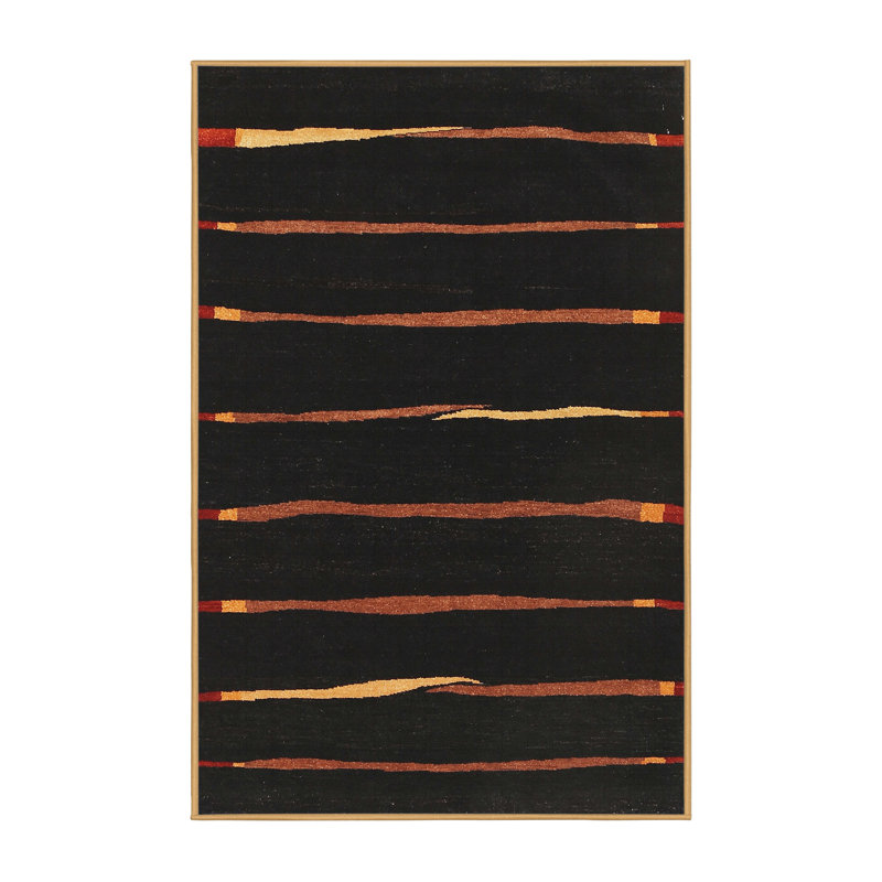 Tapis contemporain noir / jaune, Rectangle 5 pi x 7 pi