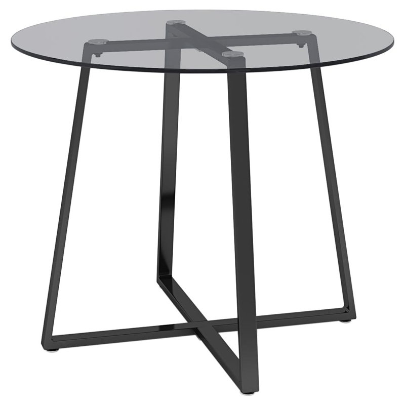 Demitre Round Glass Top Metal Base Dining Table, Black