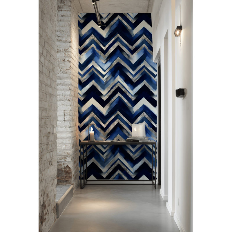 Rouleau double de papier peint à chevrons bleu amovible