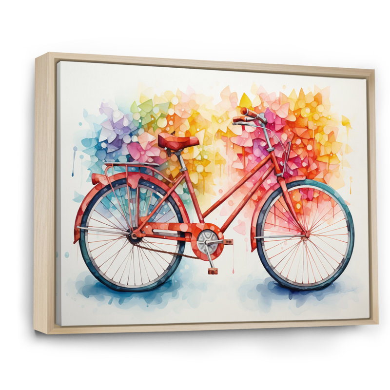 Vélo pédales harmonieuses pointillisme II - transport mural, H 34 po x l 44 po x P 1,5 po, Cadre naturel flottant