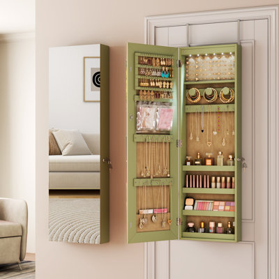 42.5‘’H Jewelry Armoire With LED Lights, Door / Wall Hanging Jewelry Cabinet