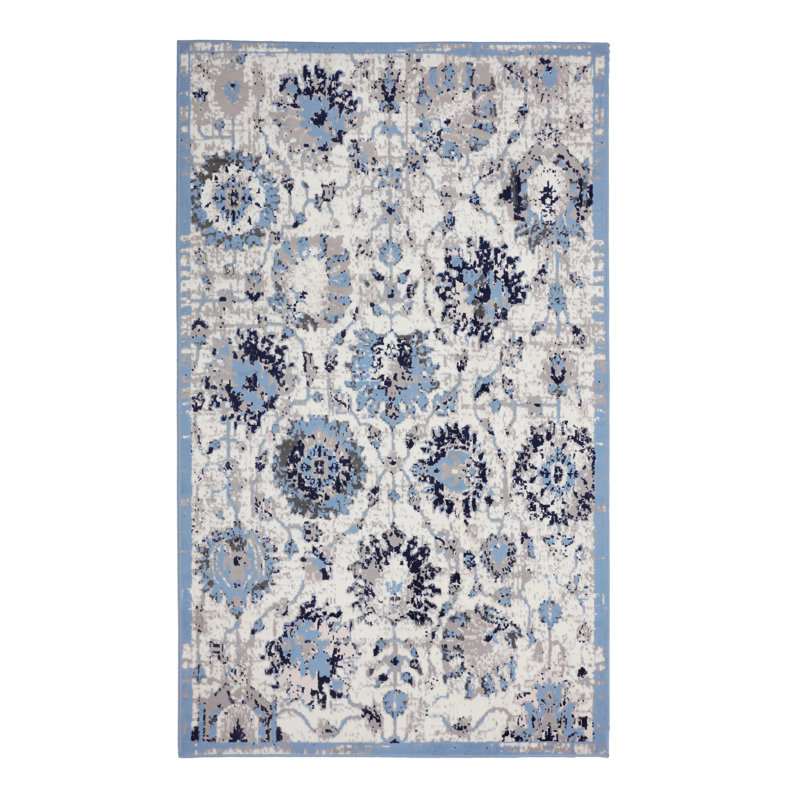 Tapis marocain gris clair / bleu clair, Rectangle 7 pi 8 po x 11 pi