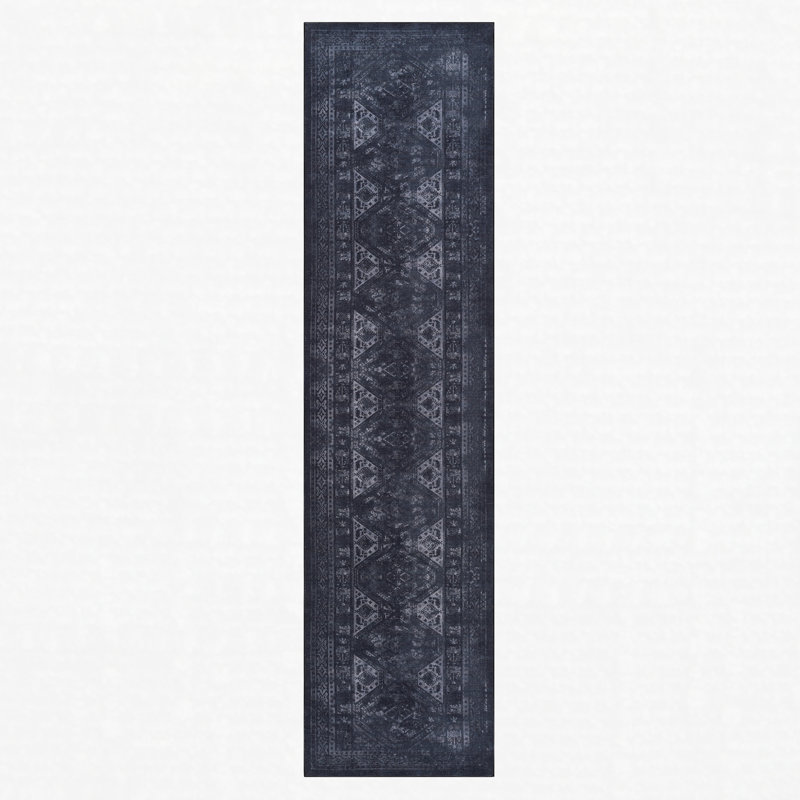 Black Gray Chenille Machine Washable Non-Slip Low-Pile Runner Rug 2'6'' x 10' Black Gray
