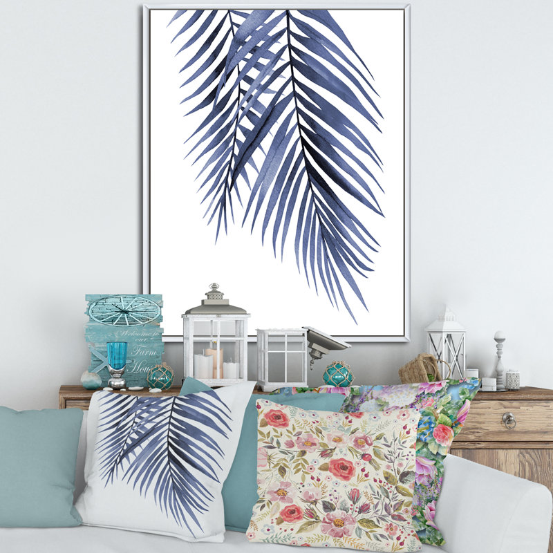 «Palm Leaves Abstract Tropical Branches», reproduction sur toile flottante, H 32 po x l 24 po x P 1 po, Cadre blanc