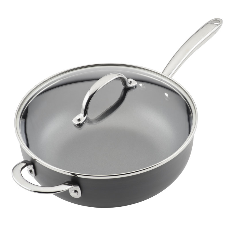 Rachael Ray Hard Anodized Nonstick Saucier Saucepan With Helper Handle And Lid, 4-quart, Gray