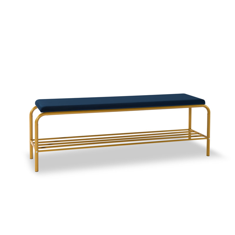 Metal Storage Bench, Gold/Blue