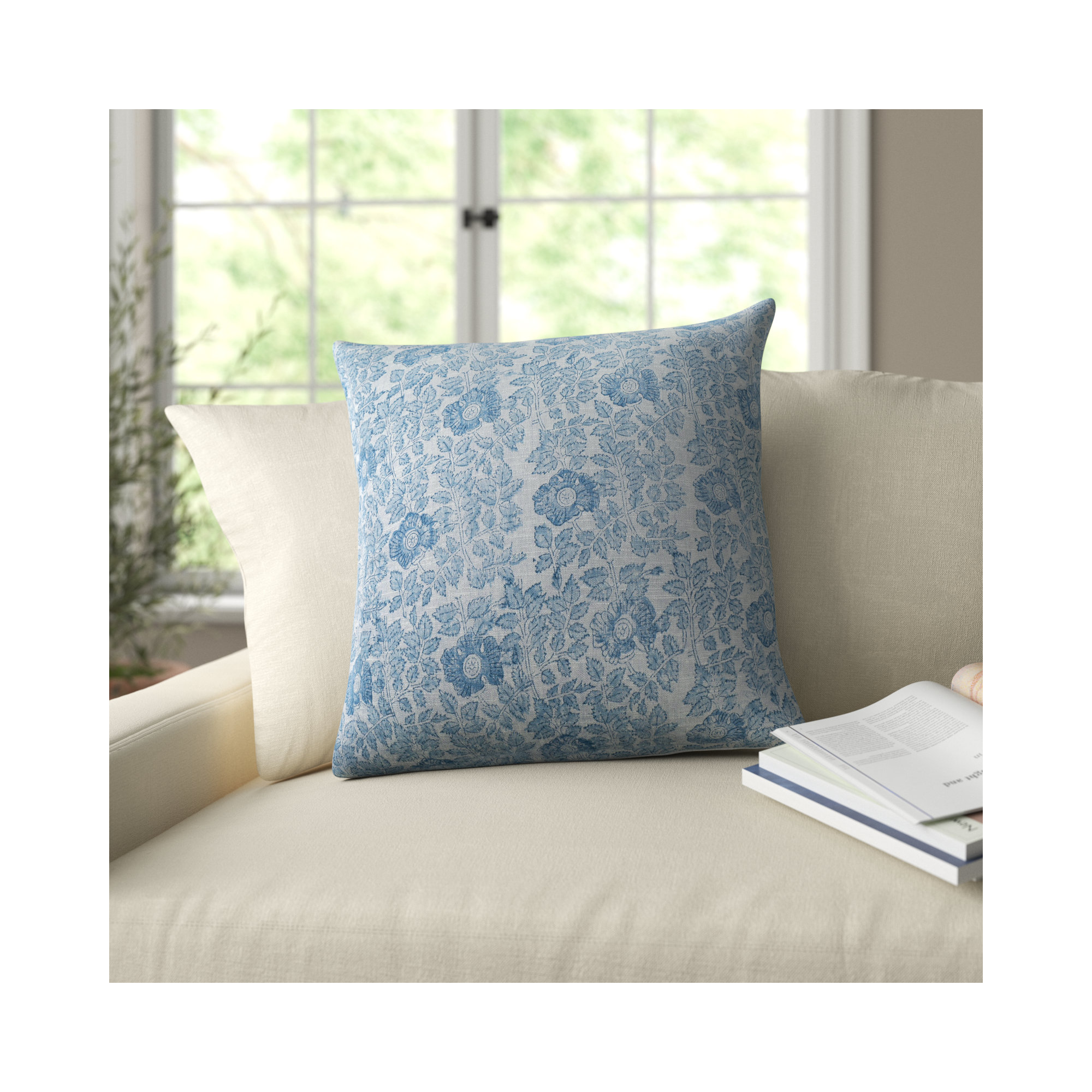 Tallie Floral Linen Pillow Cover, Down, 20" x 20"