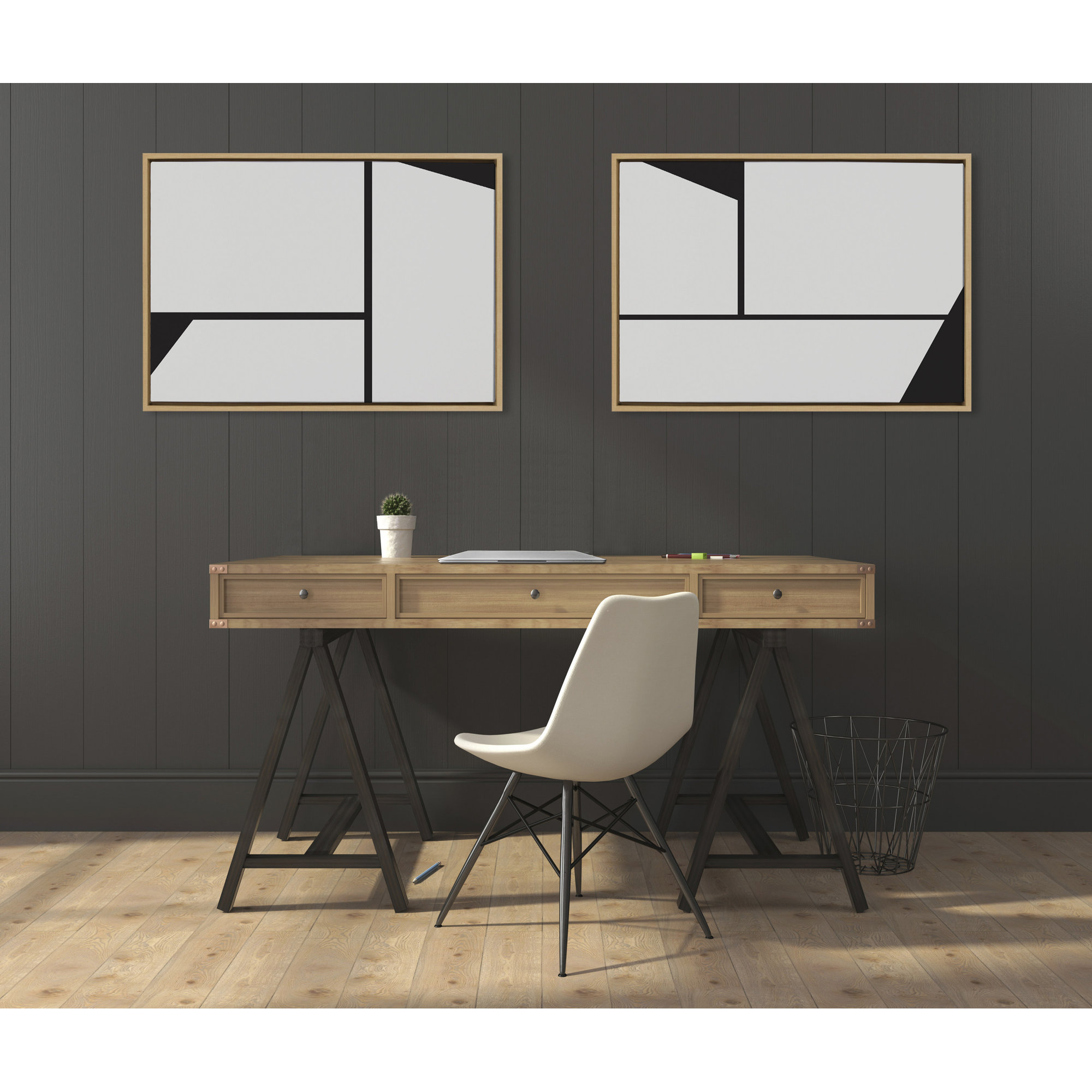 Bauhaus Sleek Abstract Art, Natural Frame, 33" W x 23" H