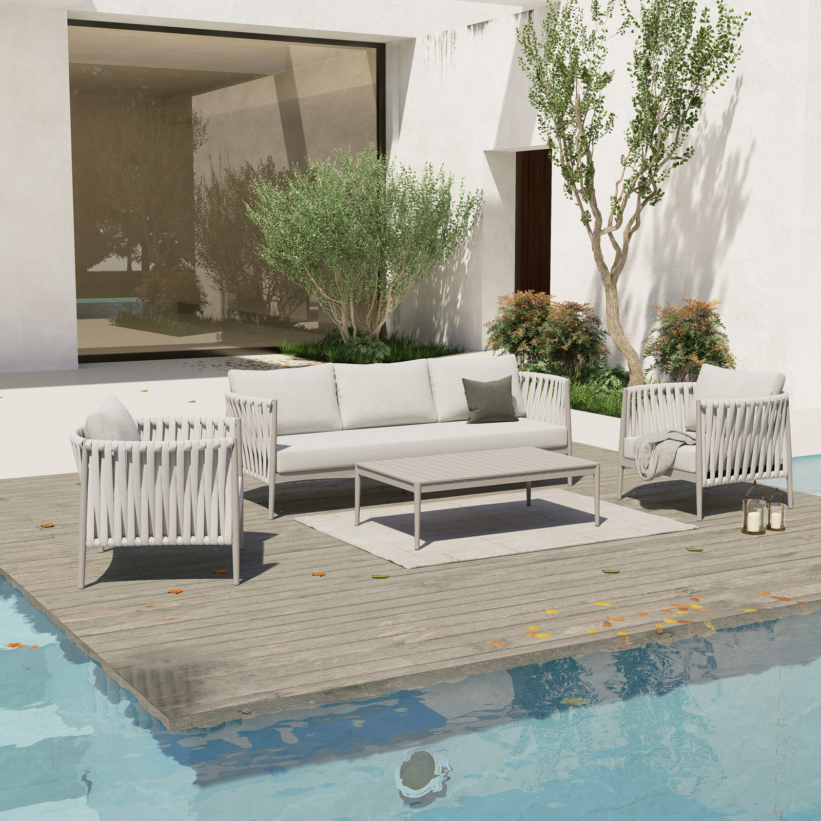 Zeke 4-Person Complete Patio Set, Beige