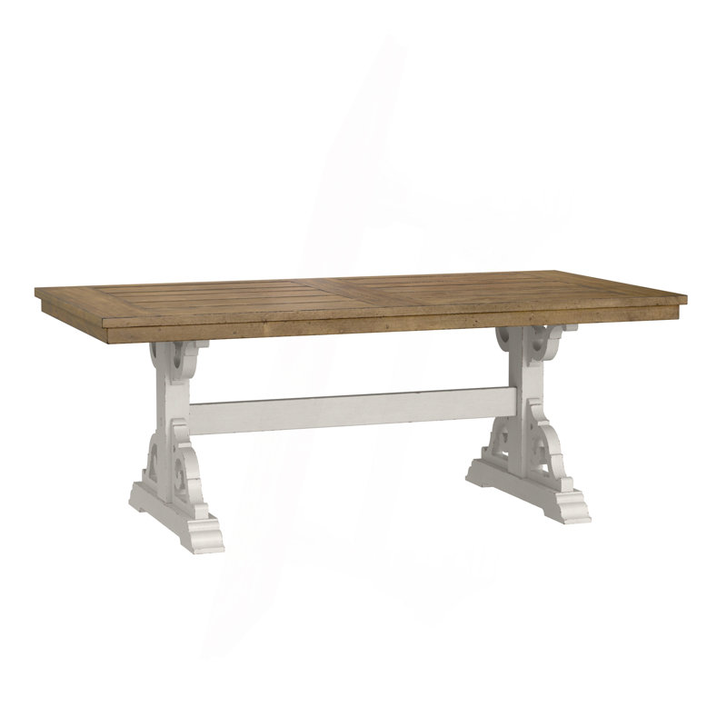 Table de salle à manger brune et blanche à tréteaux, H 30 po x L 78 po x l 40 po