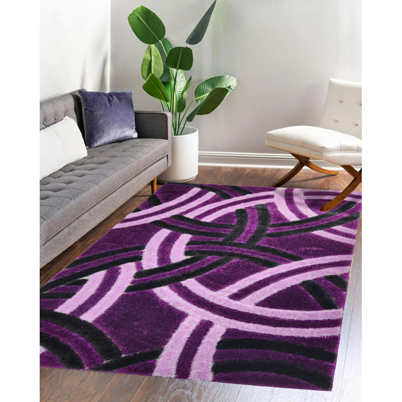 Plume à poils longs mauve et noir, Rectangle 5 pi 2 po x 7 pi 2 po